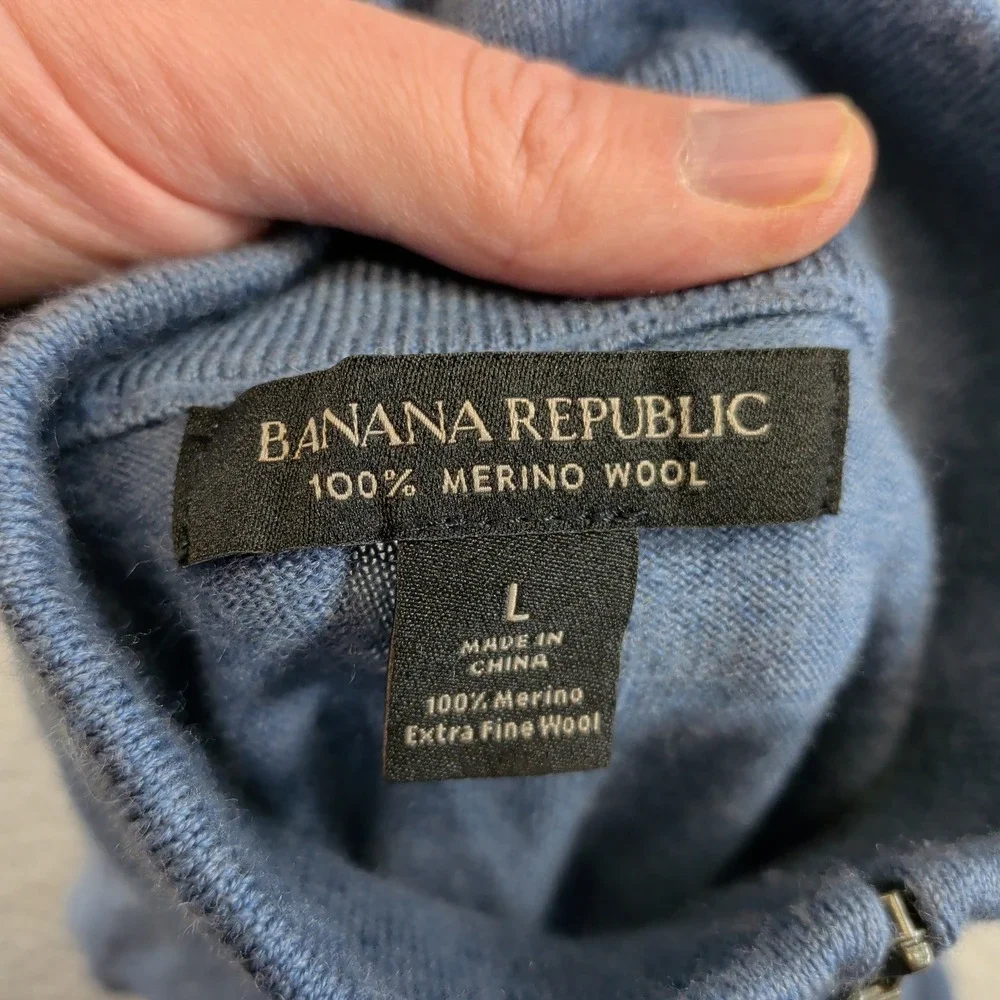 Banana Republic Mens Blue 100% Extra Fine Merino Wool Quarter Zip Sweater Large